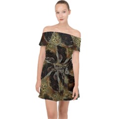 Abstract Ornate Organic Texture Design Print Off Shoulder Chiffon Dress