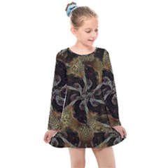 Abstract Ornate Organic Texture Design Print Kids  Long Sleeve Dress