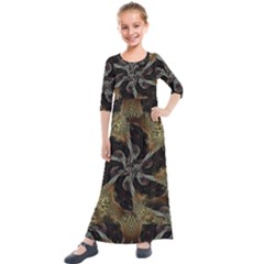 Abstract Ornate Organic Texture Design Print Kids  Quarter Sleeve Maxi Dress