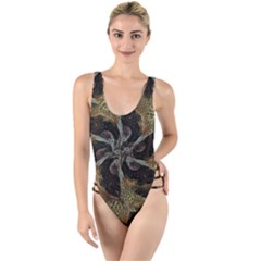 Abstract Ornate Organic Texture Design Print High Leg Strappy Swimsuit