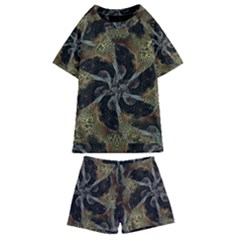 Abstract Ornate Organic Texture Design Print Kids  Swim T-shirt And Shorts Set