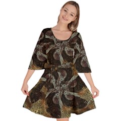 Abstract Ornate Organic Texture Design Print Velour Kimono Dress