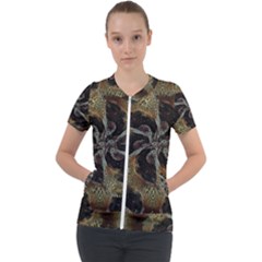 Abstract Ornate Organic Texture Design Print Short Sleeve Zip Up Jacket