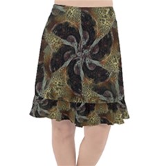 Abstract Ornate Organic Texture Design Print Fishtail Chiffon Skirt