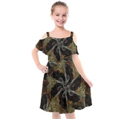 Abstract Ornate Organic Texture Design Print Kids  Cut Out Shoulders Chiffon Dress