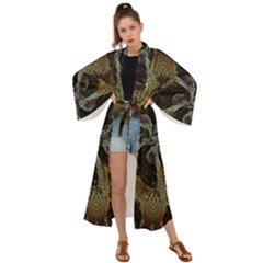 Abstract Ornate Organic Texture Design Print Maxi Kimono