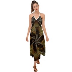 Abstract Ornate Organic Texture Design Print Halter Tie Back Dress 