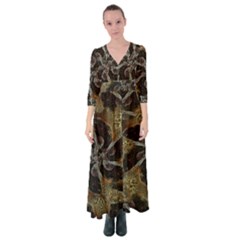 Abstract Ornate Organic Texture Design Print Button Up Maxi Dress