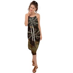 Abstract Ornate Organic Texture Design Print Waist Tie Cover Up Chiffon Dress