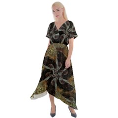 Abstract Ornate Organic Texture Design Print Cross Front Sharkbite Hem Maxi Dress