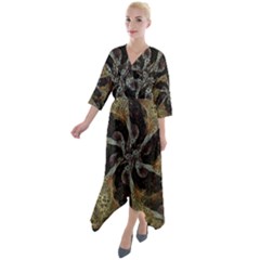 Abstract Ornate Organic Texture Design Print Quarter Sleeve Wrap Front Maxi Dress