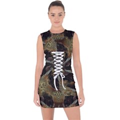 Abstract Ornate Organic Texture Design Print Lace Up Front Bodycon Dress