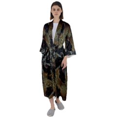 Abstract Ornate Organic Texture Design Print Maxi Satin Kimono