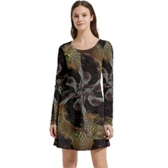 Abstract Ornate Organic Texture Design Print Long Sleeve Velour Skater Dress