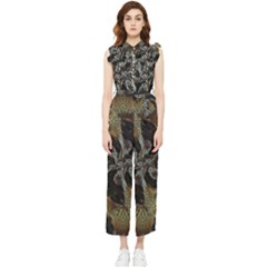 Abstract Ornate Organic Texture Design Print Women s Frill Top Chiffon Jumpsuit