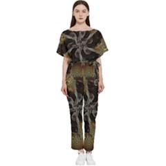 Abstract Ornate Organic Texture Design Print Batwing Lightweight Chiffon Jumpsuit