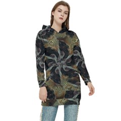 Abstract Ornate Organic Texture Design Print Women s Long Oversized Pullover Hoodie