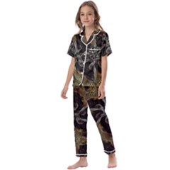 Abstract Ornate Organic Texture Design Print Kids  Satin Short Sleeve Pajamas Set