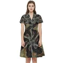 Abstract Ornate Organic Texture Design Print Short Sleeve Waist Detail Dress