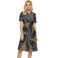 Abstract Ornate Organic Texture Design Print Button Top Knee Length Dress