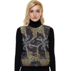 Abstract Ornate Organic Texture Design Print Women s Button Up Puffer Vest