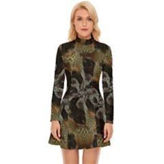 Abstract Ornate Organic Texture Design Print Long Sleeve Velour Longline Dress