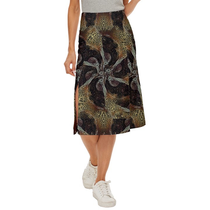 Abstract Ornate Organic Texture Design Print Midi Panel Skirt