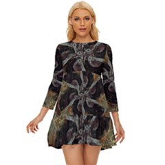 Abstract Ornate Organic Texture Design Print Long Sleeve Babydoll Dress