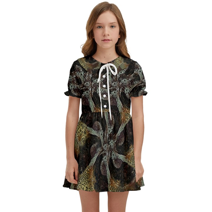 Abstract Ornate Organic Texture Design Print Kids  Sweet Collar Dress