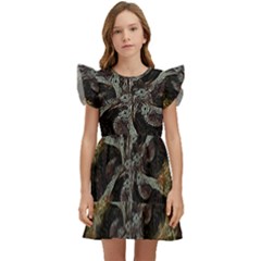 Abstract Ornate Organic Texture Design Print Kids  Winged Sleeve Dress