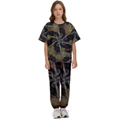 Abstract Ornate Organic Texture Design Print Kids  T-shirt And Pants Sports Set