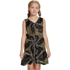 Abstract Ornate Organic Texture Design Print Kids  Sleeveless Tiered Mini Dress