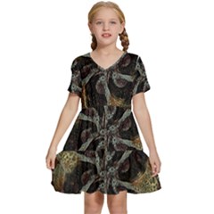 Abstract Ornate Organic Texture Design Print Kids  Short Sleeve Tiered Mini Dress