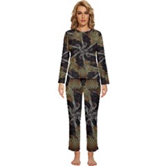 Abstract Ornate Organic Texture Design Print Womens  Long Sleeve Lightweight Pajamas Set