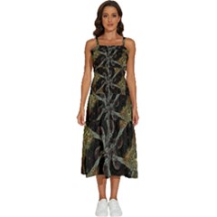 Abstract Ornate Organic Texture Design Print Sleeveless Shoulder Straps Boho Dress