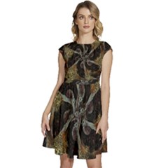 Abstract Ornate Organic Texture Design Print Cap Sleeve High Waist Dress