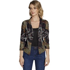 Abstract Ornate Organic Texture Design Print Women s Casual 3/4 Sleeve Spring Jacket