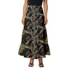 Abstract Ornate Organic Texture Design Print Tiered Ruffle Maxi Skirt