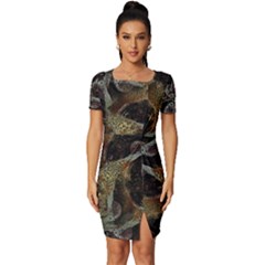 Abstract Ornate Organic Texture Design Print Fitted Knot Split End Bodycon Dress