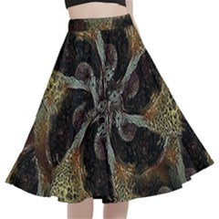 Abstract Ornate Organic Texture Design Print A-line Full Circle Midi Skirt With Pocket