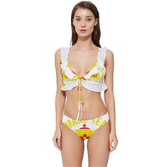 Make Tea Not War  Low Cut Ruffle Edge Bikini Set