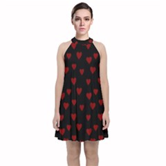 Small Cute Hearts  Velvet Halter Neckline Dress 