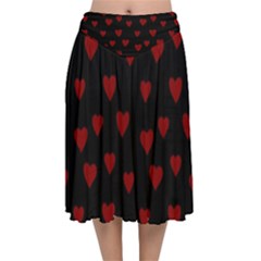 Small Cute Hearts  Velvet Flared Midi Skirt