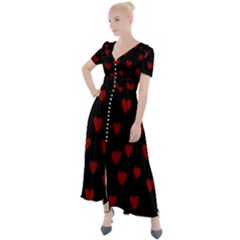 Small Cute Hearts  Button Up Short Sleeve Maxi Dress