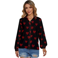 Small Cute Hearts  Women s Long Sleeve Button Up Shirt