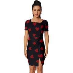 Small Cute Hearts  Fitted Knot Split End Bodycon Dress