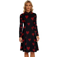 Small Cute Hearts  Long Sleeve Shirt Collar A-line Dress