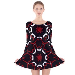 Red Shapes Mandala   Long Sleeve Velvet Skater Dress