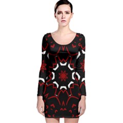 Red Shapes Mandala   Long Sleeve Velvet Bodycon Dress