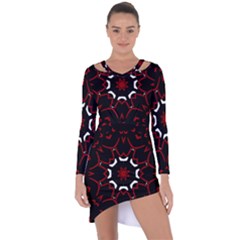 Red Shapes Mandala   Asymmetric Cut-out Shift Dress